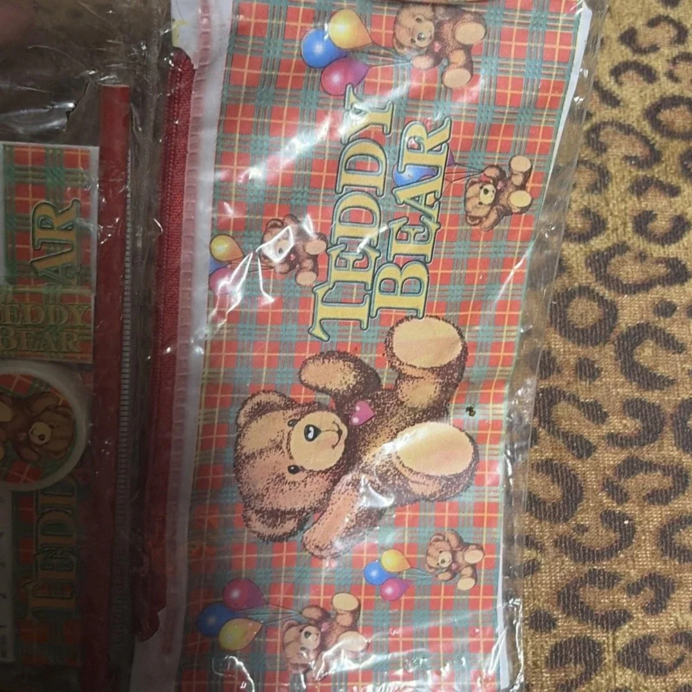 Teddy Bear School Kit Set Pencil Case Eraser Ruler Sharpener NOS 1980s VTG